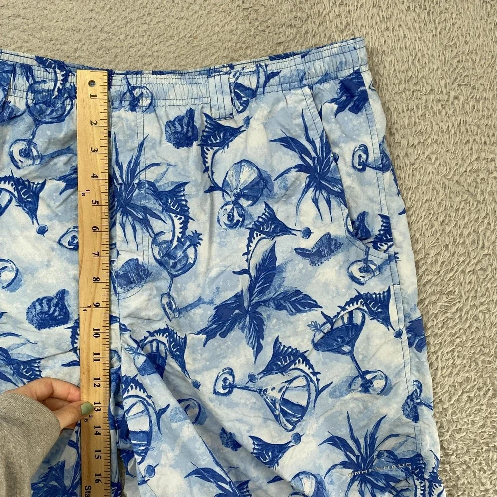 Columbia‎ PFG Swim Trunks Mens XL Blue Tropical Print Omni-Shade Fishing Shorts
